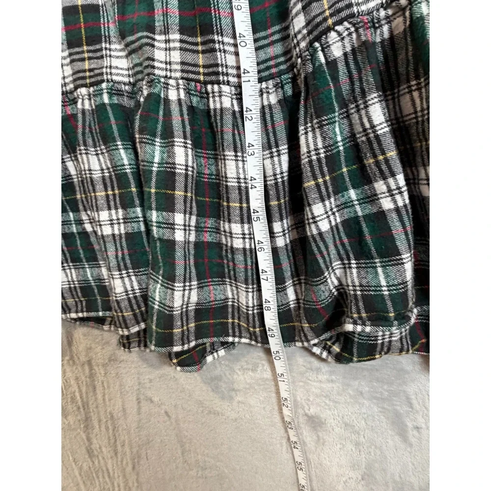 VTG Amanda Stewart Plaid Nightgown Medium Green White Cotton Flannel Lace Trim - Picture 8 of 11